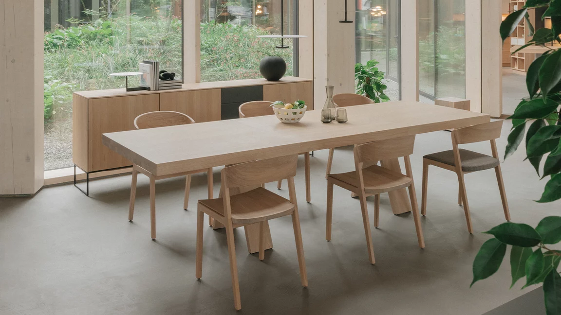 extendable dining room table with timeless chairs and sideboard tema extendable dining room table in oak white oil with timeless mylon chairs and the filigno sideboard