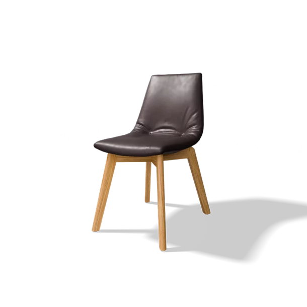 elegant lui dining chair with leather and wooden legs in solid oak