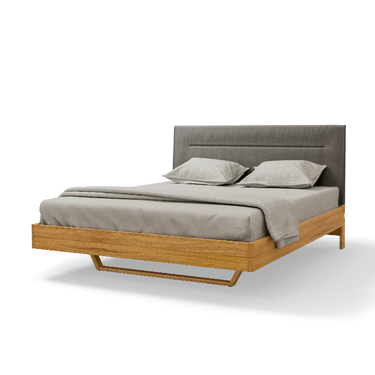 solid wood bed in oak with fabric headboard float solid wood bed in oak with headboard in fabric