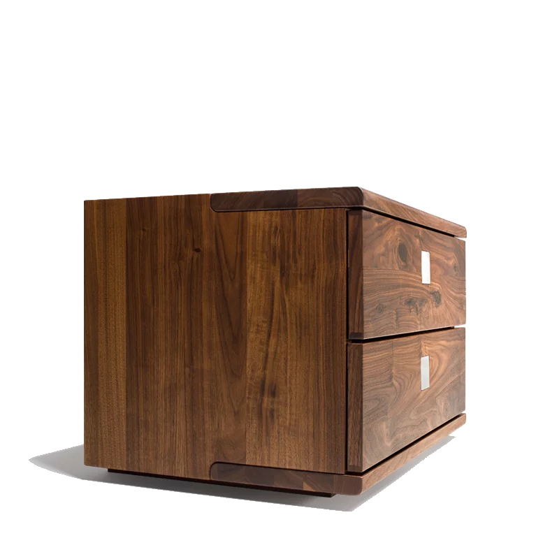 bedside cabinet in solid walnut, side view bedside cabinet nox in solid walnut, side view