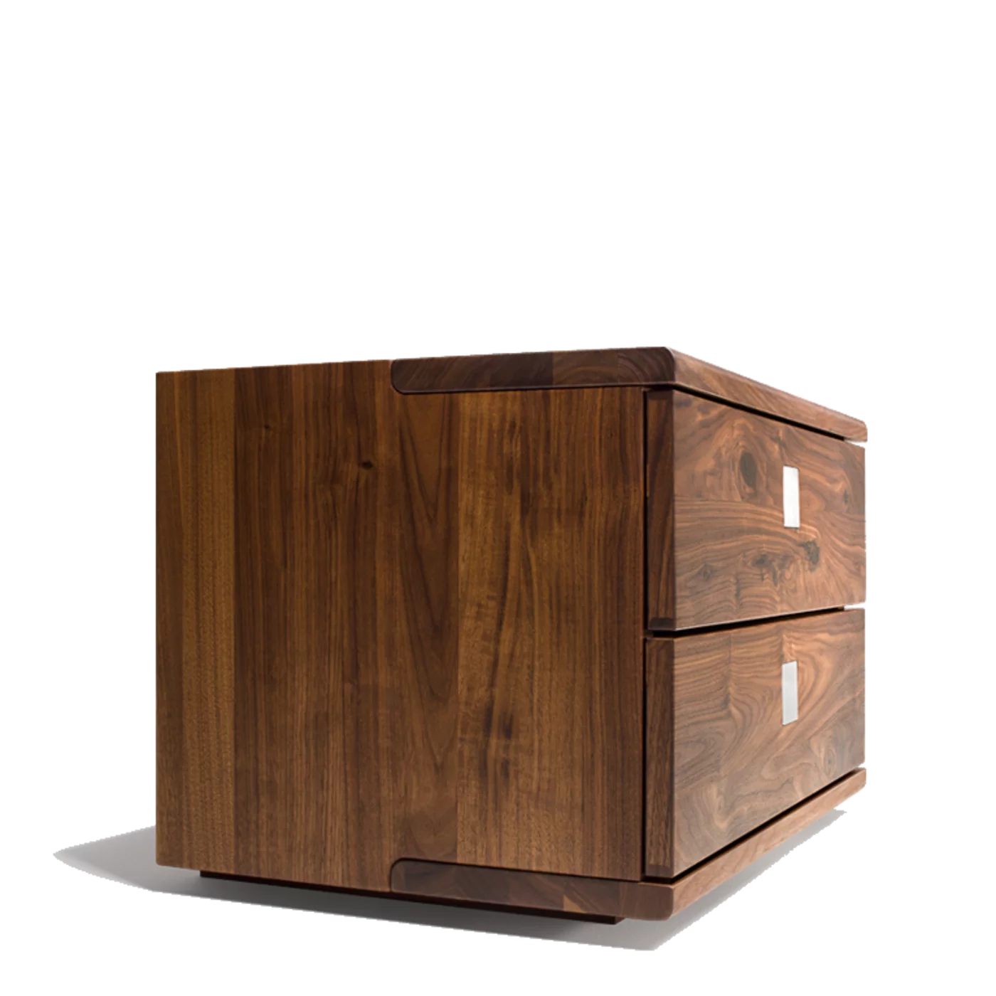 bedside cabinet in solid walnut, side view bedside cabinet nox in solid walnut, side view