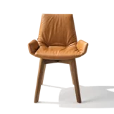 dining chair with wooden frame in walnut, front view dining room chair lui plus with wooden frame in walnut, front view