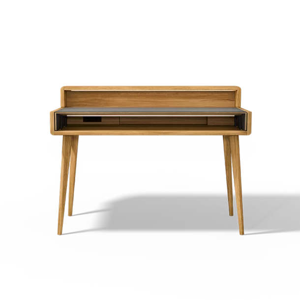 sol secretary extendable in oak with leather-covered table surface