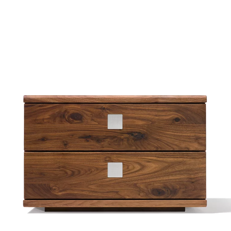 nox bedside cabinet in walnut, front view nox bedside cabinet in solid walnut, front view