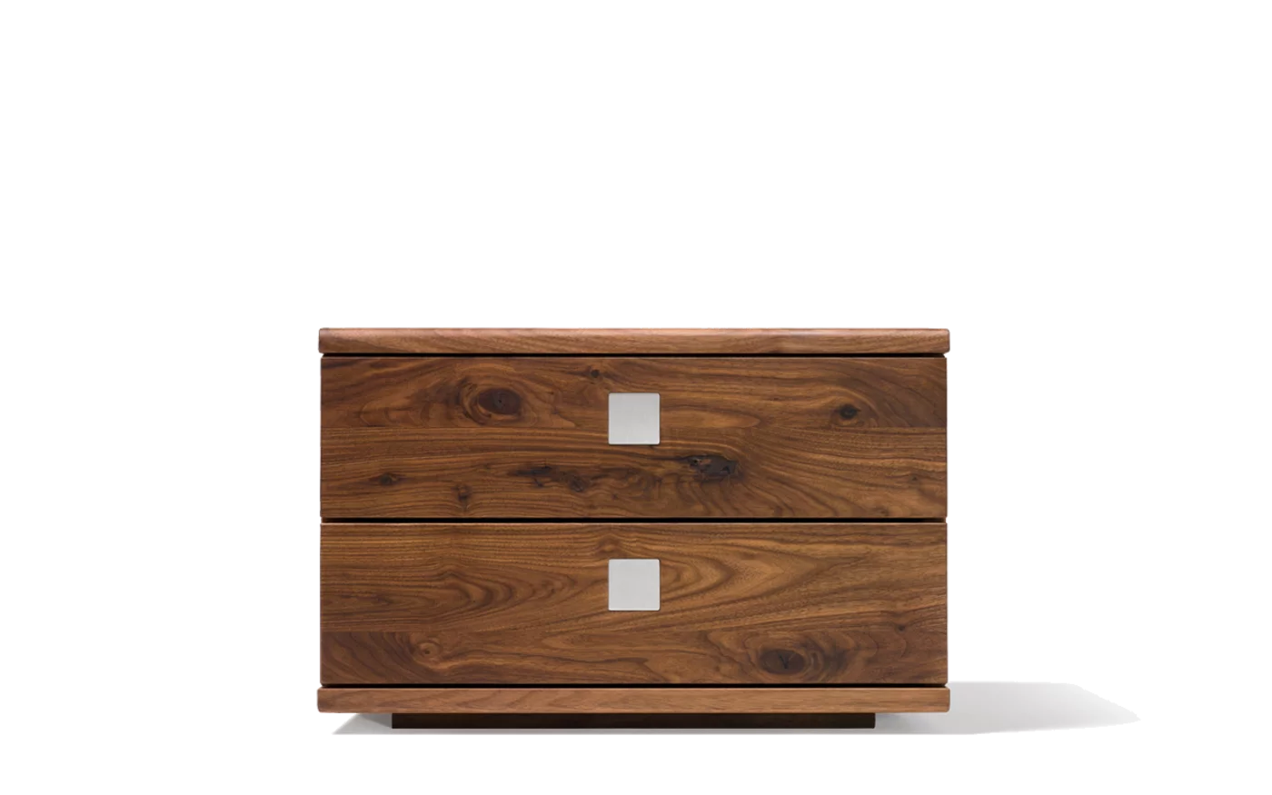 nox bedside cabinet in walnut, front view nox bedside cabinet in solid walnut, front view