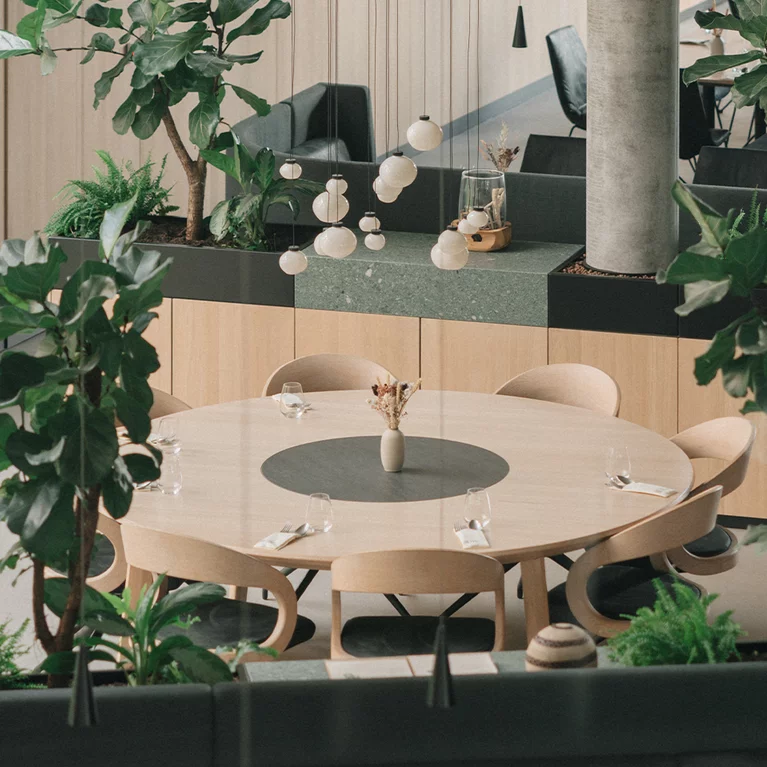 round solid wood dining table with chic dining chairs miró round dining table made of solid wood in oak white oil with chic girado chairs