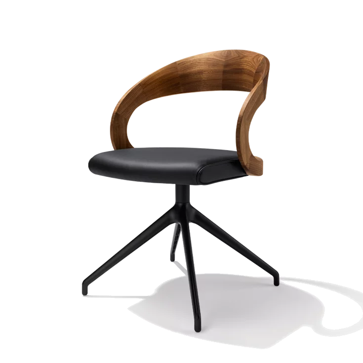 comfortable swivel chair with leather seat comfortable swivel chair girado with leather seat, frame in matt black and backrest in walnut