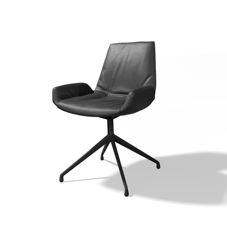 leather upholstered chair with swivel base lui plus dining chair in leather with swivel base in matt black