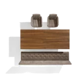 extendable wooden dining table with matching chairs and an upholstered bench, top view tema extendable walnut dining table with grand lui chairs and yps upholstered bench, top view