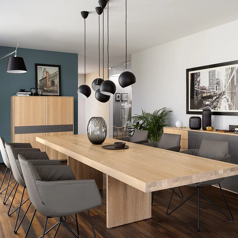 modern extendable dining table made of natural wood with comfortable dining chairs modern dining table tema extendable made of natural wood in oak white oil with comfortable grand lui chairs