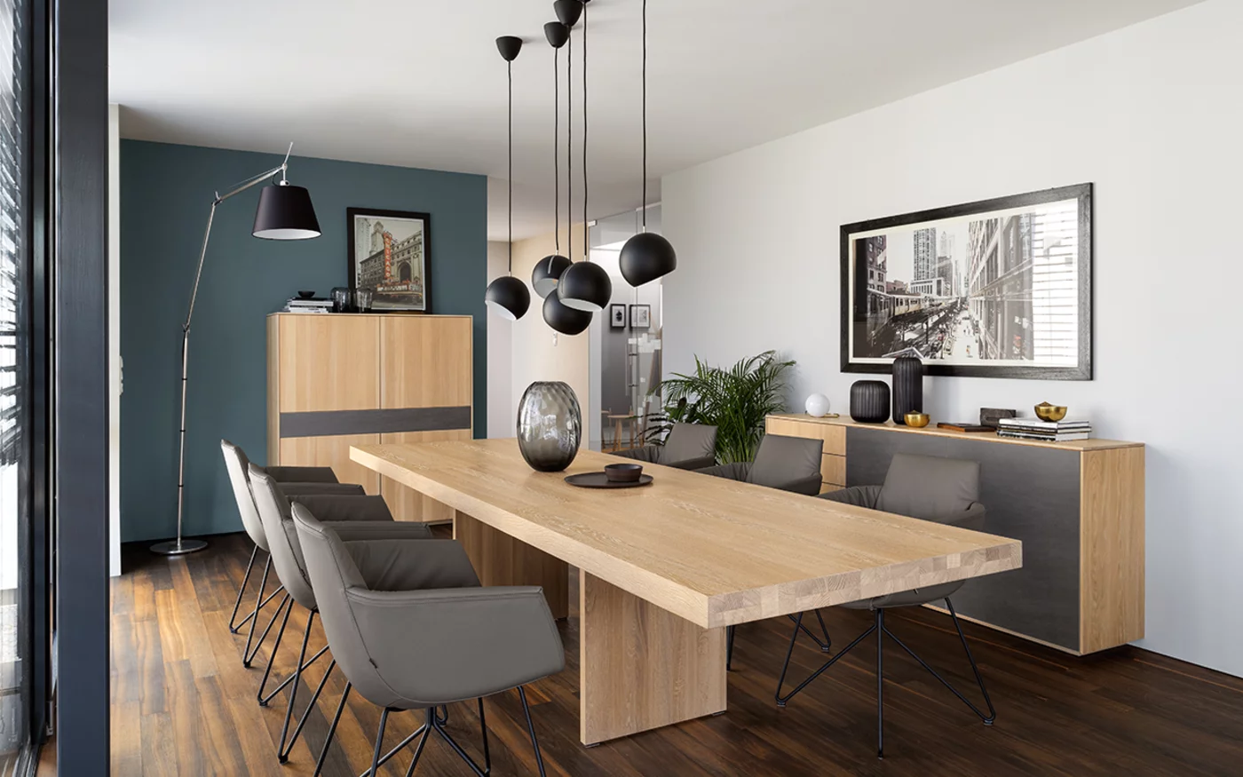 modern extendable dining table made of natural wood with comfortable dining chairs modern dining table tema extendable made of natural wood in oak white oil with comfortable grand lui chairs