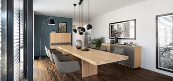 modern extendable dining table made of natural wood with comfortable dining chairs modern dining table tema extendable made of natural wood in oak white oil with comfortable grand lui chairs