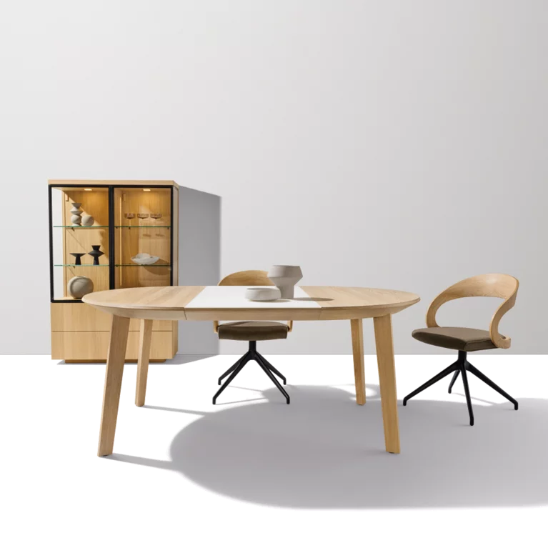 extendable round dining table with elegant chairs dining table miró round & extendable in oak white oil with elegant girado chairs
