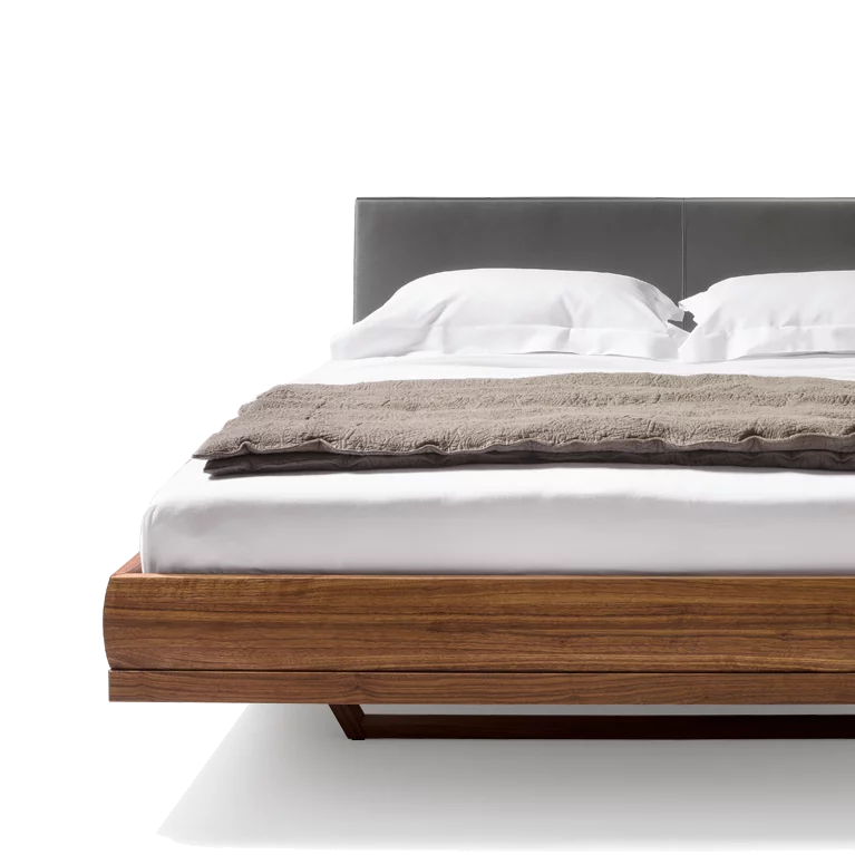 Bett in Nussbaum mit Lederkopfhaupt und Holzrahmen Bett riletto in Nussbaum mit Lederkopfhaupt und Holzrahmen