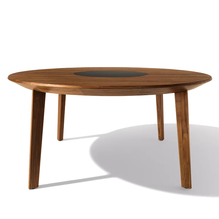round extendable table in walnut with turntable extendable, round miró wooden dining table in walnut with integrated turntable