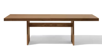 extendable wooden dining table, side view extendable dining table tema made of wood in walnut, side view