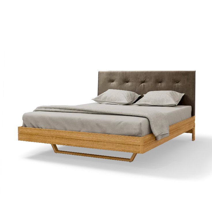 solid wood bed in oak with leather headboard float solid wood bed in oak with headboard in leather