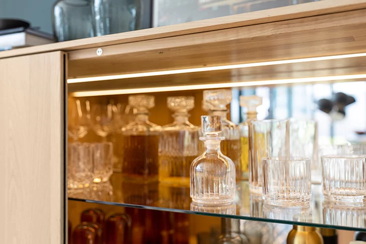 highboard in oak white oil with LED lighting high quality filigno highboard in oak white oil with elegant LED lighting that sets the scene for glassware