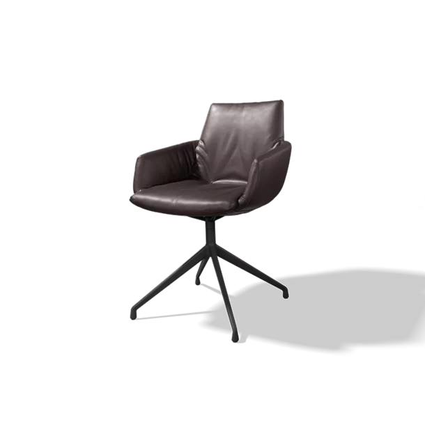 swivel chair lui léger in leather and without casters with swivel base in black matt