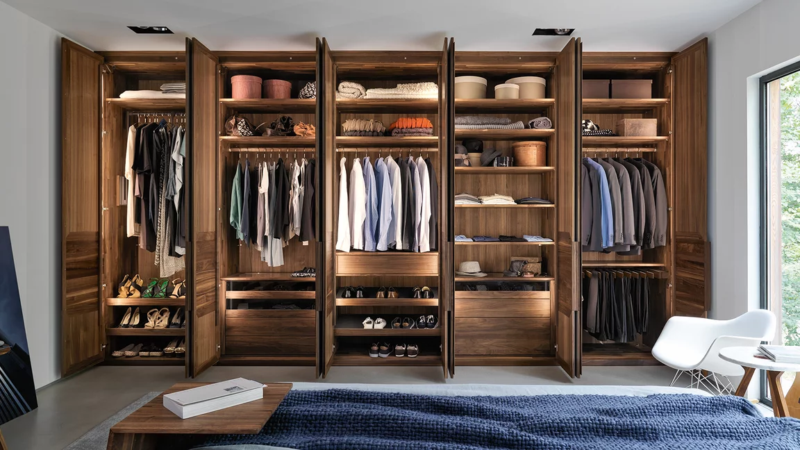 hinge door wardrobe made of solid wood with great interior variety hinge-door wardrobe valore in solid walnut with great interior design variety