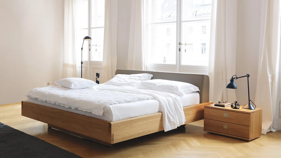 nox bedside table made of natural wood with the nox bed nox bedside table in natural oak to match the nox bed with leather headboard