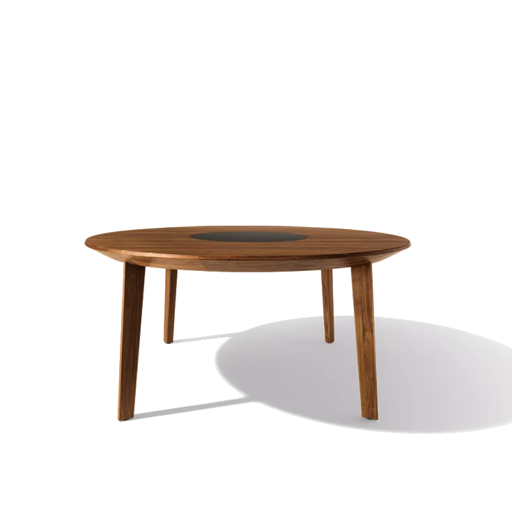 round extendable table in walnut with turntable extendable, round miró wooden dining table in walnut with integrated turntable