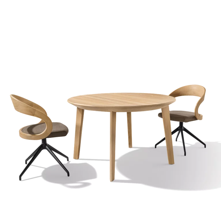 round dining table made of natural wood with comfortable chairs miró round dining table made of natural wood in oak white oil with comfortable girado chairs