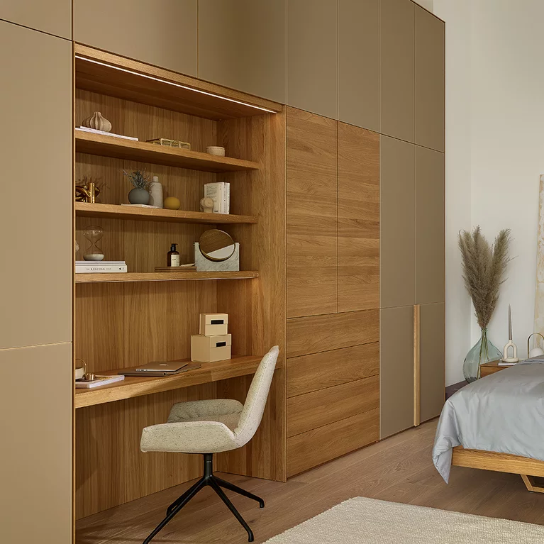 hinge door wardrobe in oak together with the float solid wood bed and float bedside cabinet lunetto hinge door wardrobe in oak with intermediate unit and lui plus chair together with the float solid wood bed and bedside cabinet