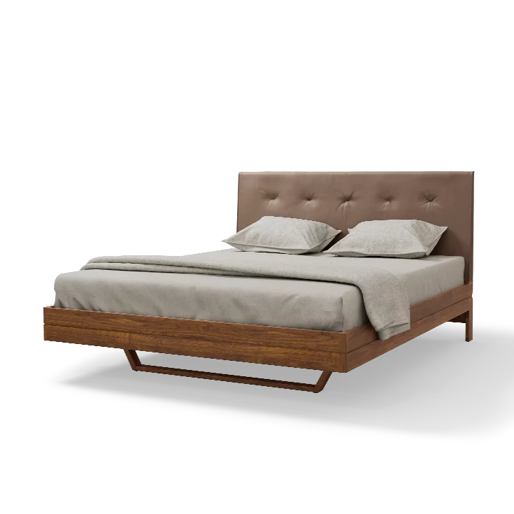 solid wood bed in walnut with leather headboard float solid wood bed in walnut with headboard in leather