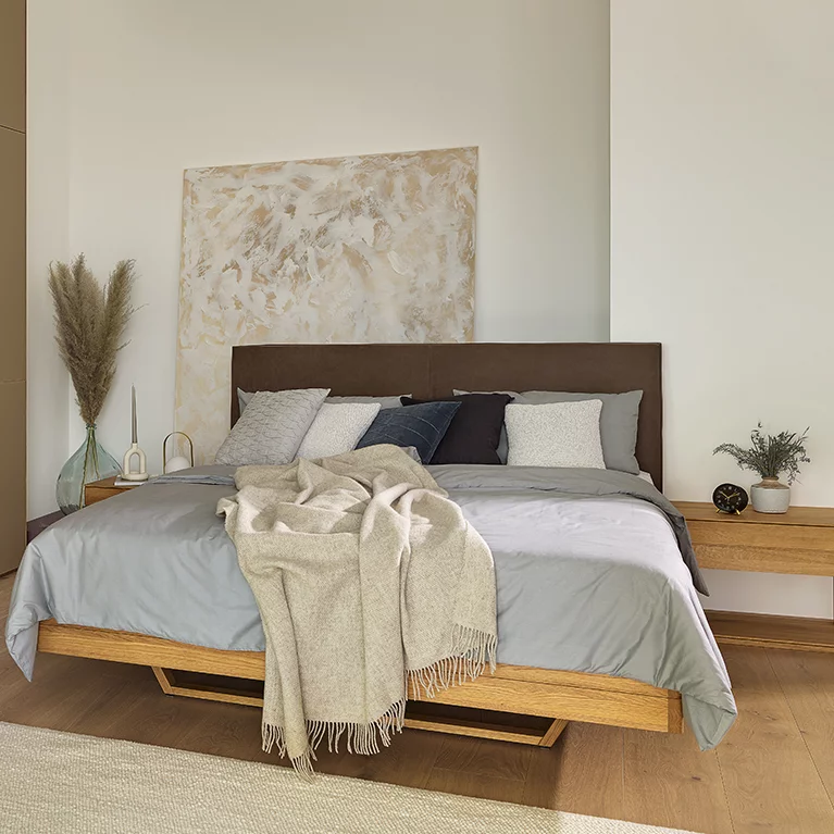 solid wood bed with leather headboard to match the hinged door wardrobe float solid oak bed with leather headboard matching the oak hinged door wardrobe with coloured glass