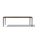 wooden dining table with frame in matt black, side view tak dining table wood extendable with frame in black matt, side view