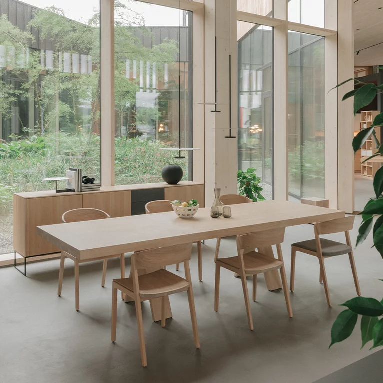 extendable dining room table with timeless chairs and sideboard dining room table tema extendable in oak white oil with timeless mylon chairs and the filigno sideboard