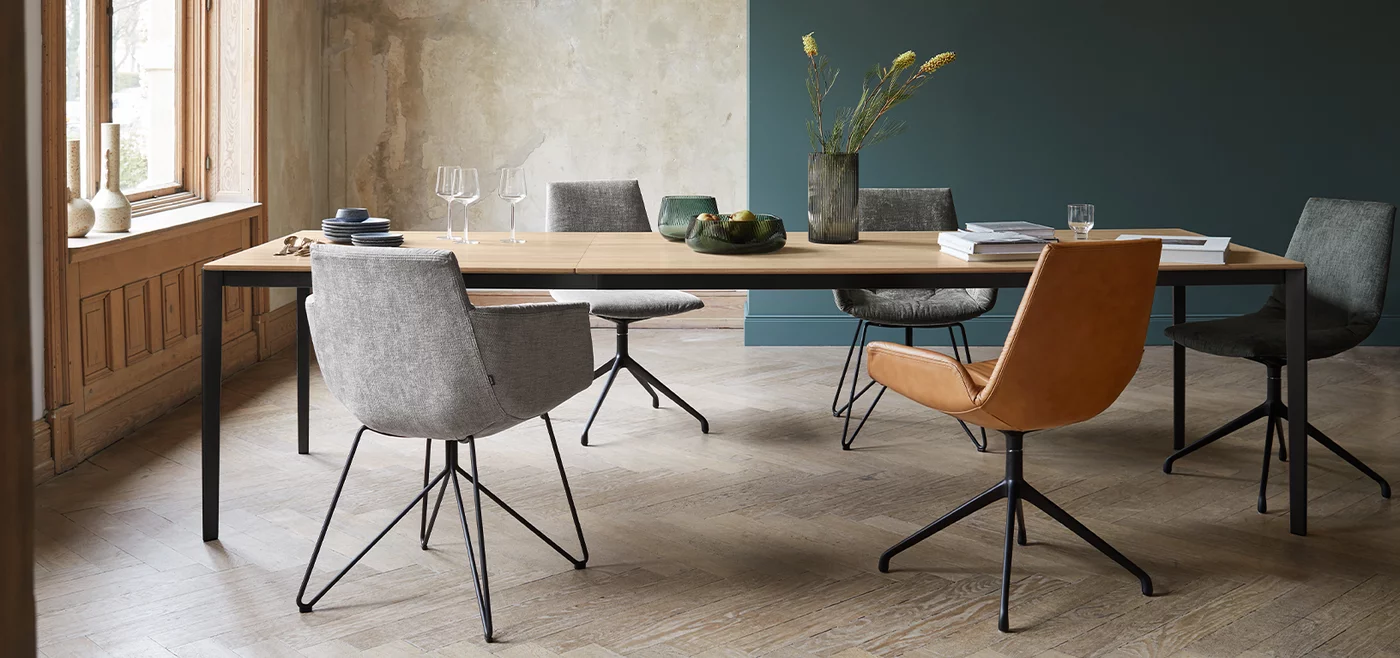 modern wooden extendable table with elegant chairs modern extendable dining table tak made of solid wood with frame in matt black and the lui chair family