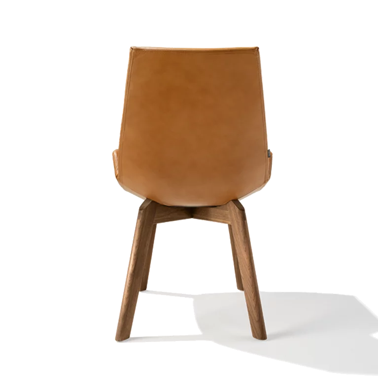 upholstered chair with wooden frame in walnut, back view upholstered chair lui plus with wooden frame in walnut, back view